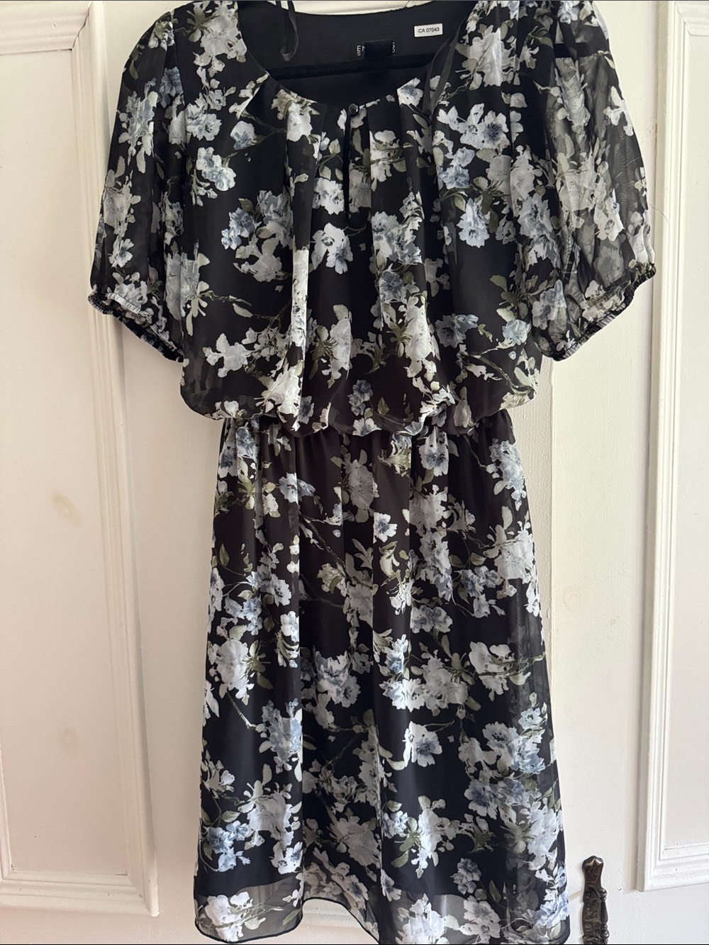 Enfocus Studio Black Floral Midi Dress with White Floral Print